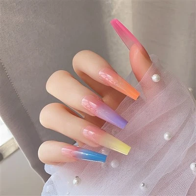 Gradient Long Coffin Nails
